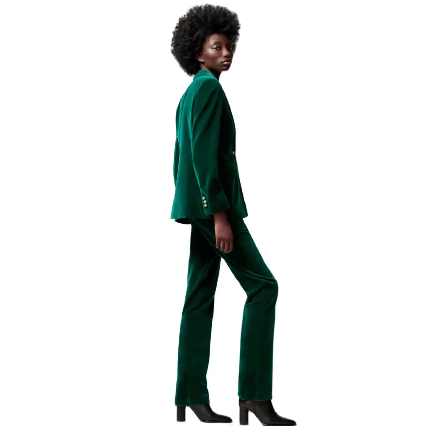 Women's 2-Piece Velvet Suit Business Work Wear Office Slim Fit Jacket Warm Blazer + Pants Set