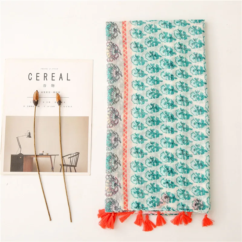 

New soft Balinese yarn cotton feel scarf stripe flower color decoration tourism sunscreen shawls scarf women