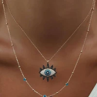 new fashion ladies chic gold chain colorful rhinestone filled evil eye layered necklaces for women bohemian gold necklaces