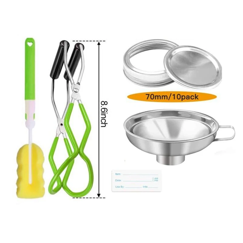 

14Pcs Canning Supplies,Mason Jar Canning Lids,Canning Jar Lifter Funnel Sponge Brush and Canning Food Labels