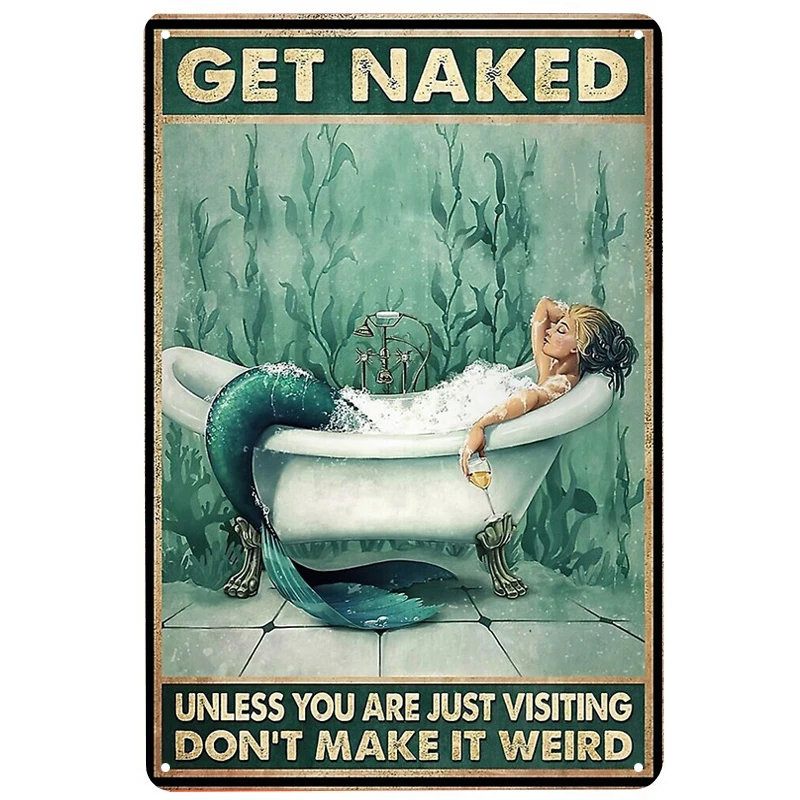 

Mermaid Bathroom printed Vintage Metal Signs Retro Tin Signs Funny Poster Decor for Bar Pub Club Decoration for Living Room Home