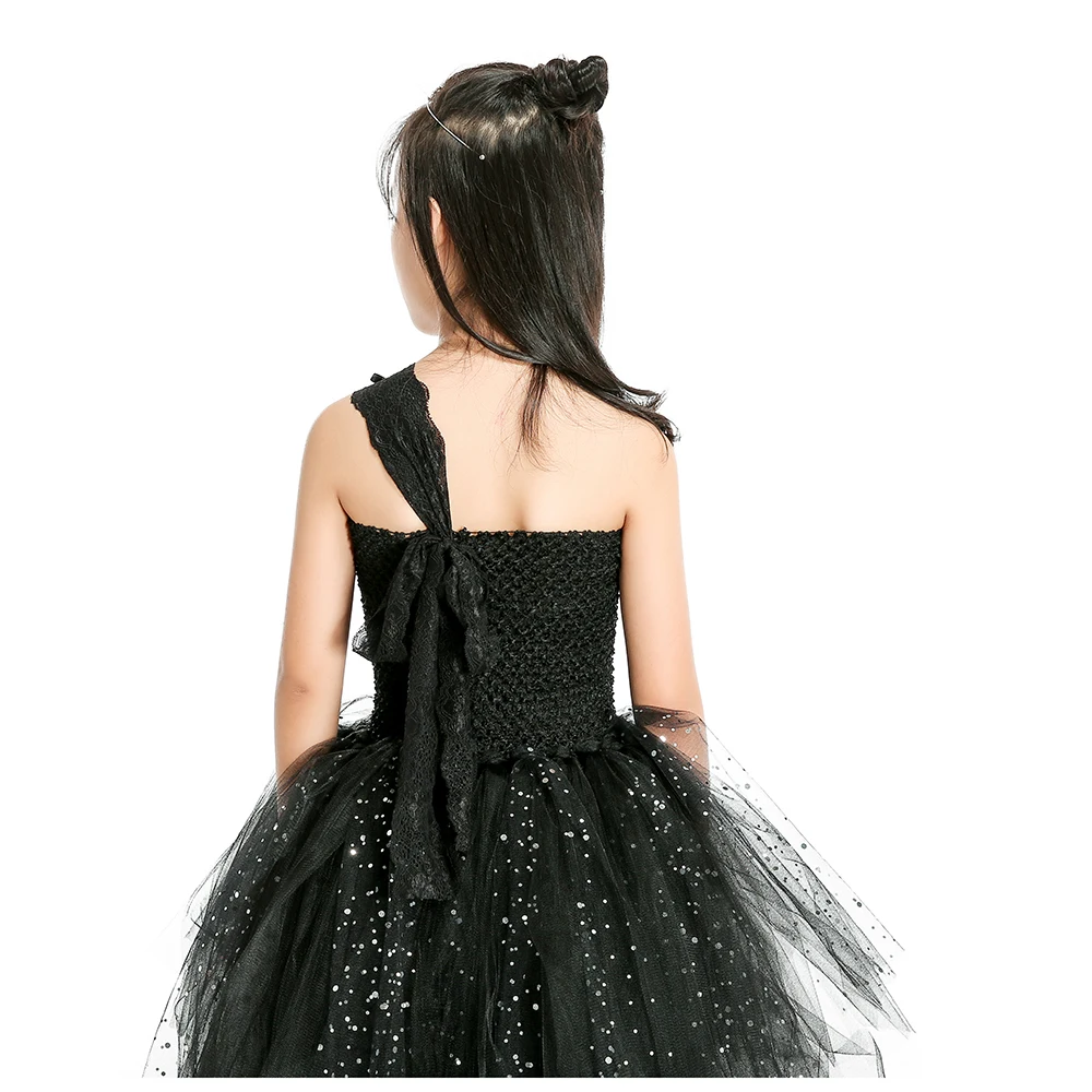 Shiny black girl party dress tulle ribbon bow lace baby tutu birthday clothes | Детская одежда и обувь