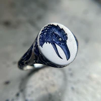 vintage silver animal rings for women men retro carved blue eagle head punk ring fashion engage party jewelry
