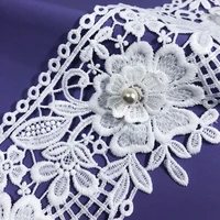 5yard white african 3d lace fabric ribbon with rhinestone high quality arts craft sewing trim wedding women dress accessories
