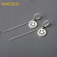 qmcoco 2021 trendy creative design silver color smile face earrings punk ins style geometric for women jewelry party gifts
