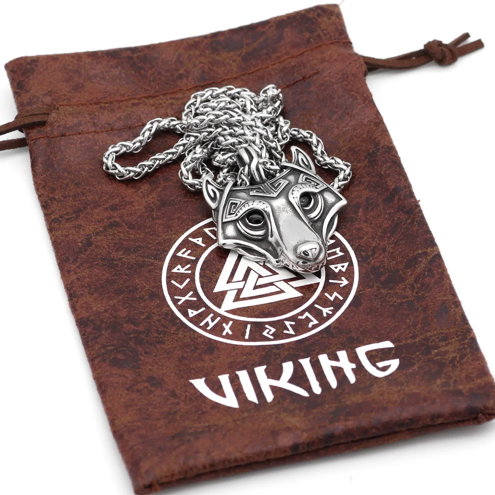 Men stainless steel viking oidn wolf head pendant necklace | Украшения и аксессуары