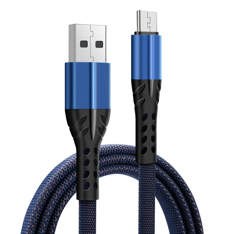Роскошный 1 м 2 кабель Micro blue USB для Samsung провод быстрой зарядки и передачи данных