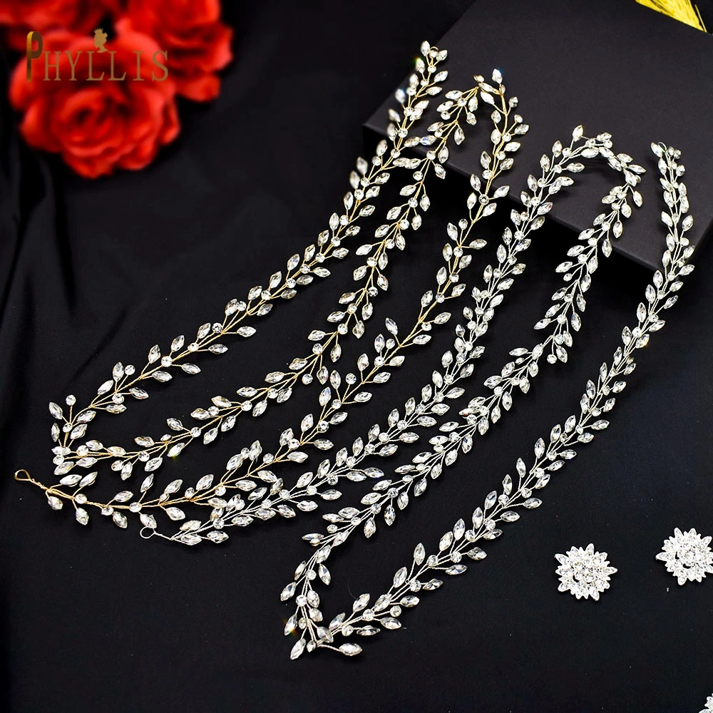 

A274 Long Wedding Headdresses Guest Headbands Hair Ornament Rhinestone Bride Headpiece Party Headband Tiara for Girlfriend