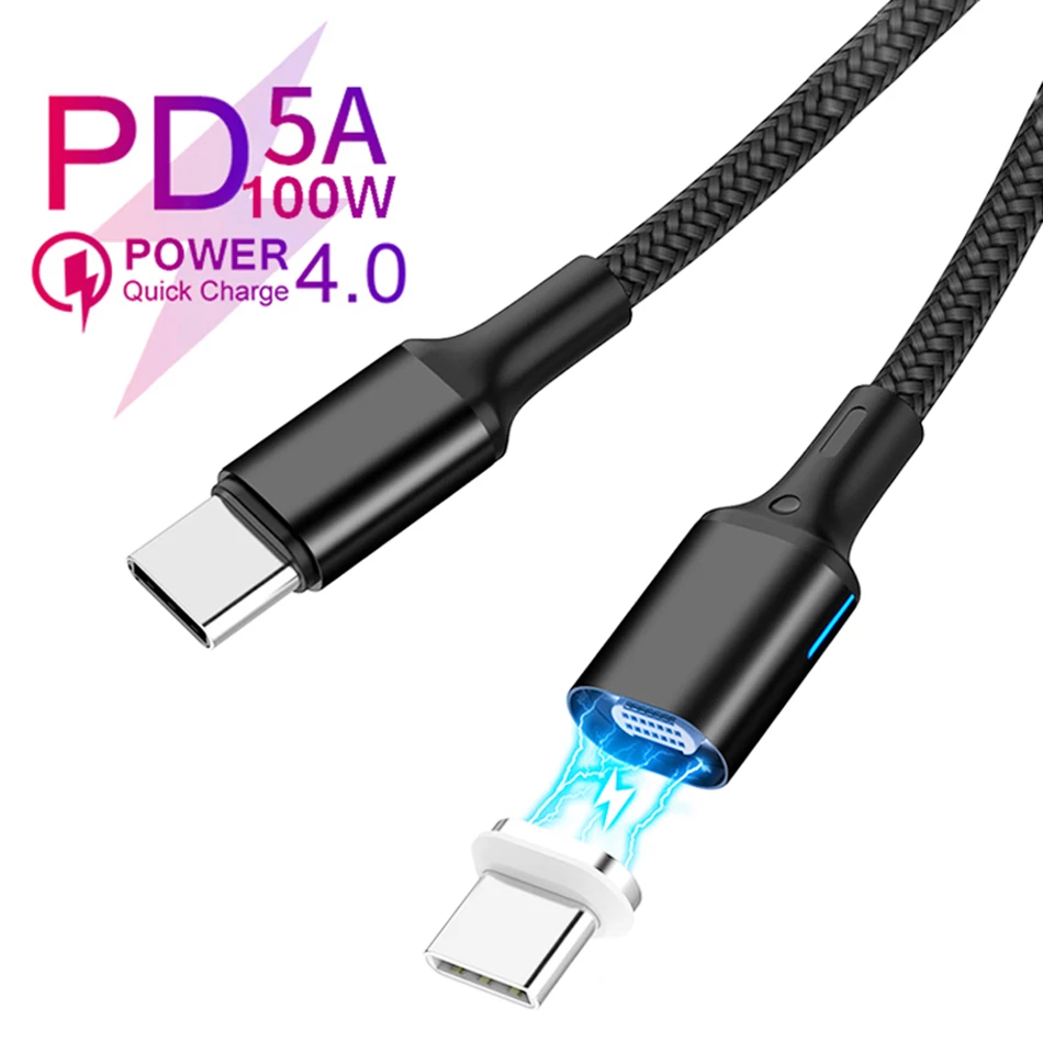 

100W Type C to USB C PD Magnetic Cable 5A 20V Fast Charging Wire For Notebook Samsung S9 S8 Huawei P30 Xiaomi 10