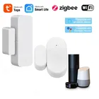 Умные детекторы открытиязакрытия дверей Tuya ZigBee Tuya WiFi датчик для двери, приложение Smartlife, Wi-Fi датчик окон, работает с Alexa,Google Home