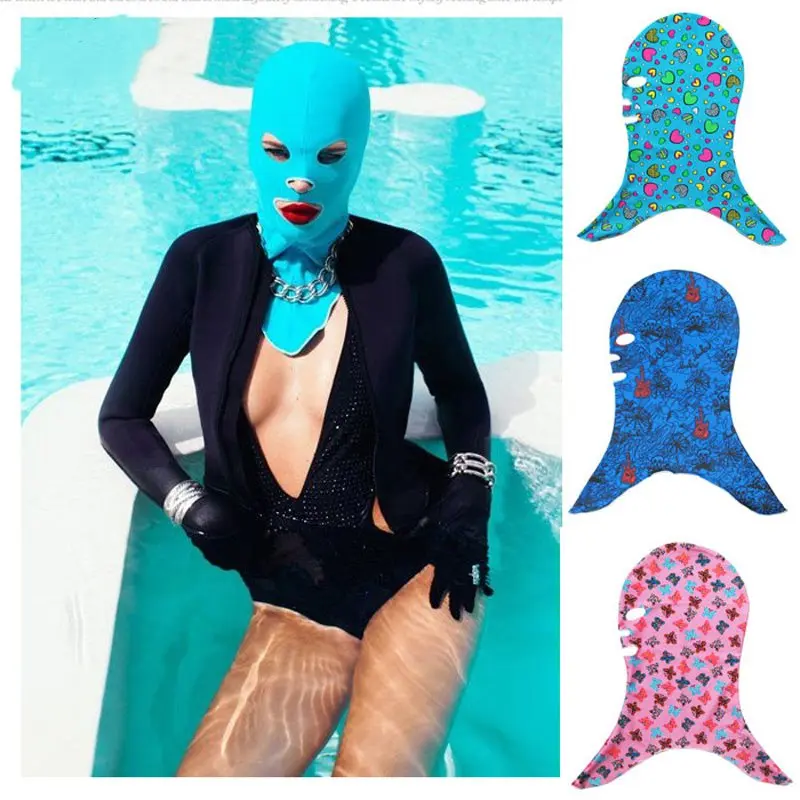 

Новинка, плавательные шапки из лайкры для взрослых, для мужчин и женщин, летняя Солнцезащитная маска для лица с защитой от УФ-лучей, маска дл...