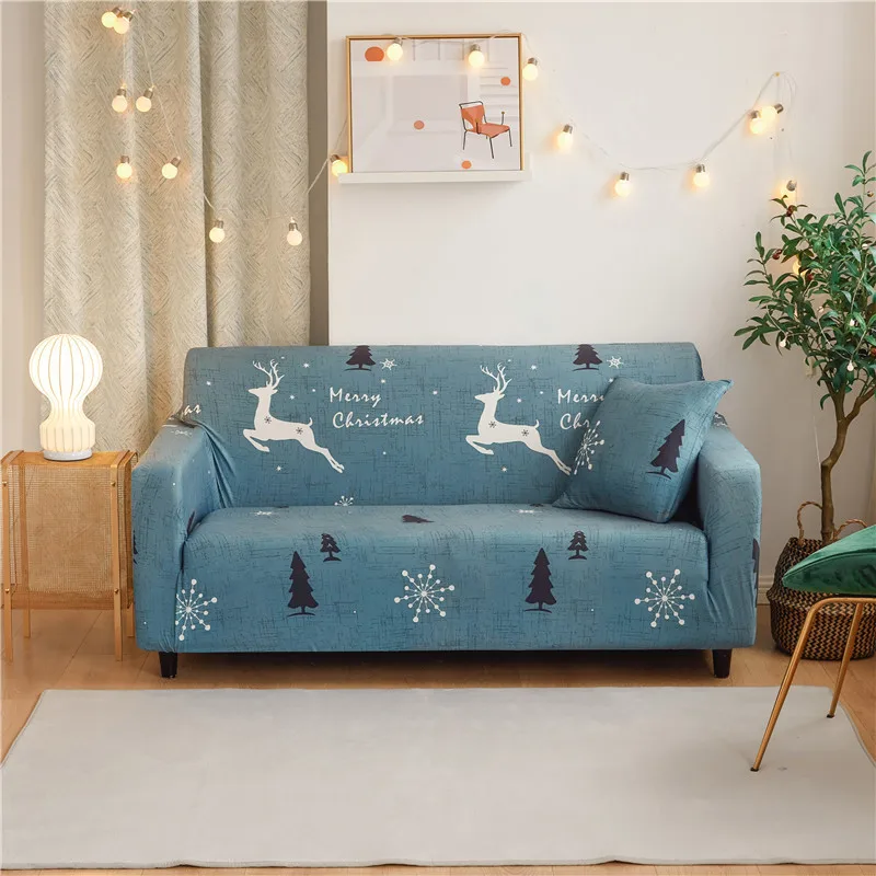 Christmas Style Couch Cover Cotton Elastic Sofa Cover for Living Room Slipcovers Sofa Towel Single/Two/Three/Four-seater