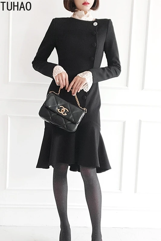 

TUHAO 2020 Spring Women Dress Long Sleeve Elegant Trumpet Dresses Female Office Lady Casual Vintage Party Polyester Dresses WM53