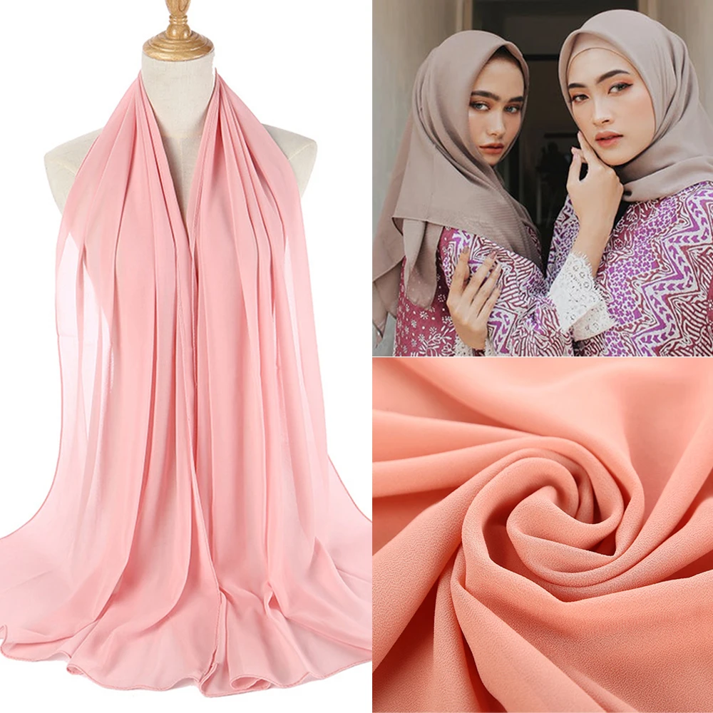 

New Head Scarf Elegant Women Bubble Chiffon Solid Oversizes Muslim Headscarf Ladies Shawl and Wrap Female Foulard Hijab Stoles