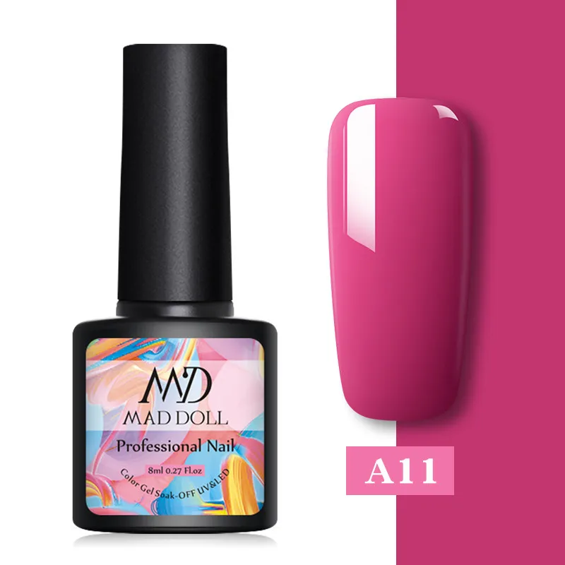 A11 MAD DOLL, 8 мл, Гель-лак для ногтей, чистый цвет, Гель-лак для ногтей, замачиваемый, УФ-гель, лак, Базовое покрытие, не протирается, верхнее покрытие, новая серия - Цвет: A11