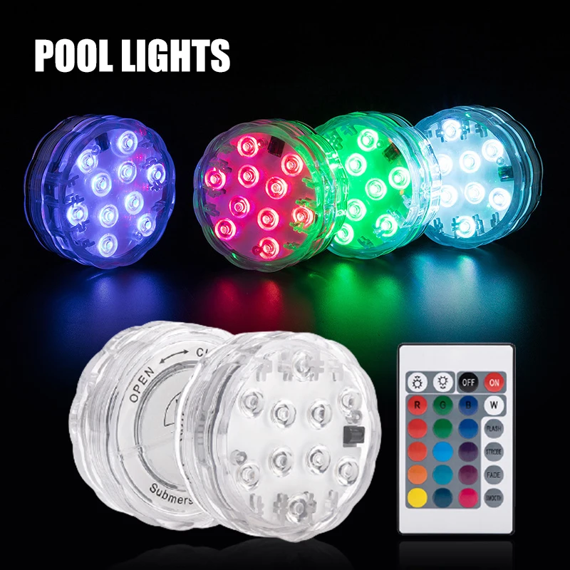 

Погружной беспроводной светодиодный светильник RGB IP68, водонепроницаемый разноцветный светильник для бассейна с дистанционным управлением...