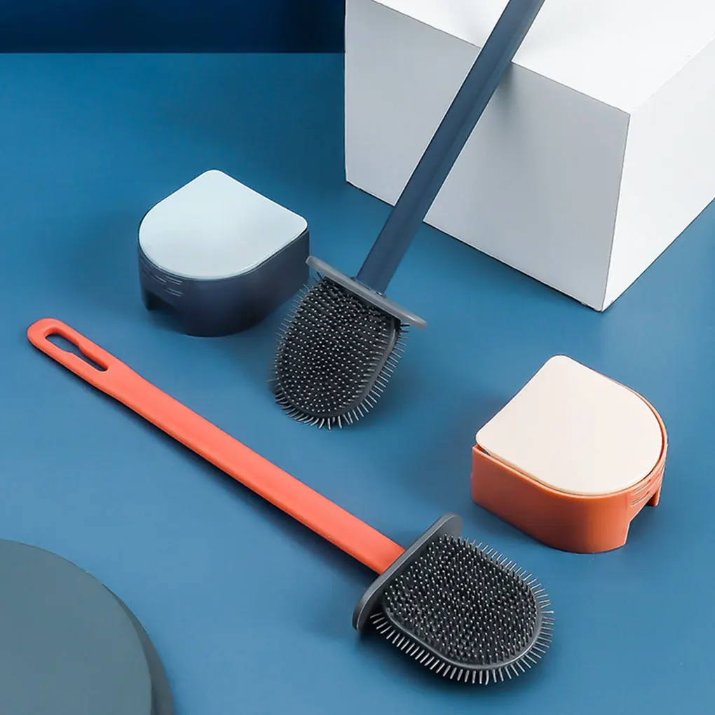 

Toilet Brush Wall Mounted Bathroom Cleaning Brush Punching-free Long Handle Toilet Brush Plastic TPR Cleaning Tool with Holder