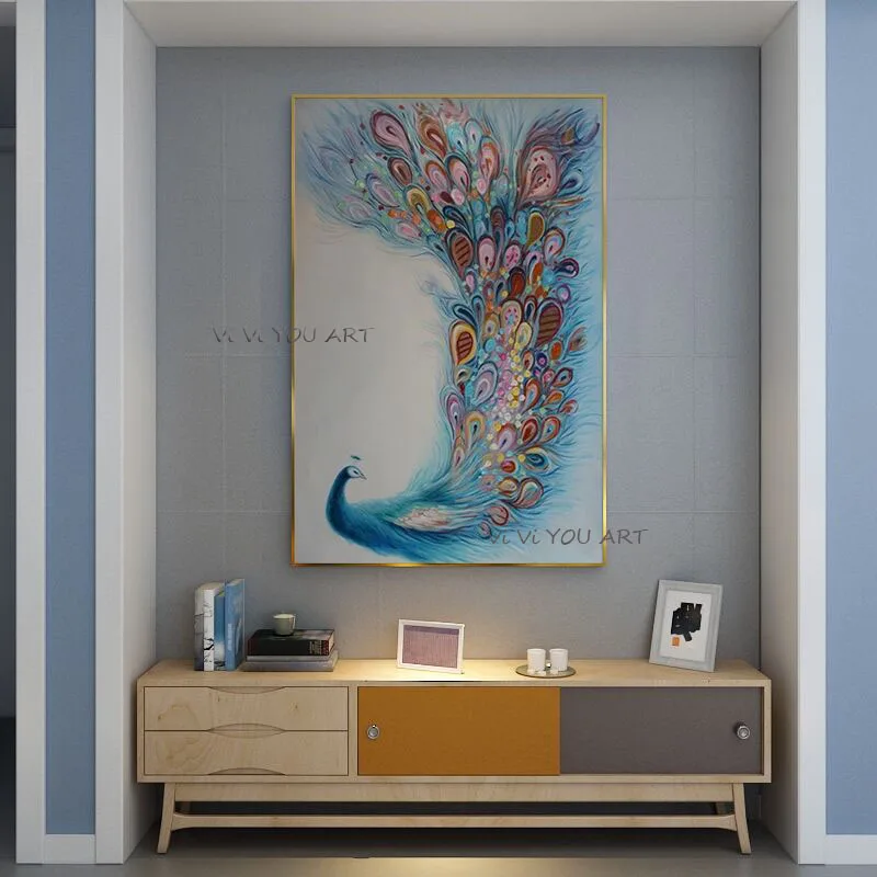 100% ручная роспись маслом красочный павлин абстрактная Настенная картина