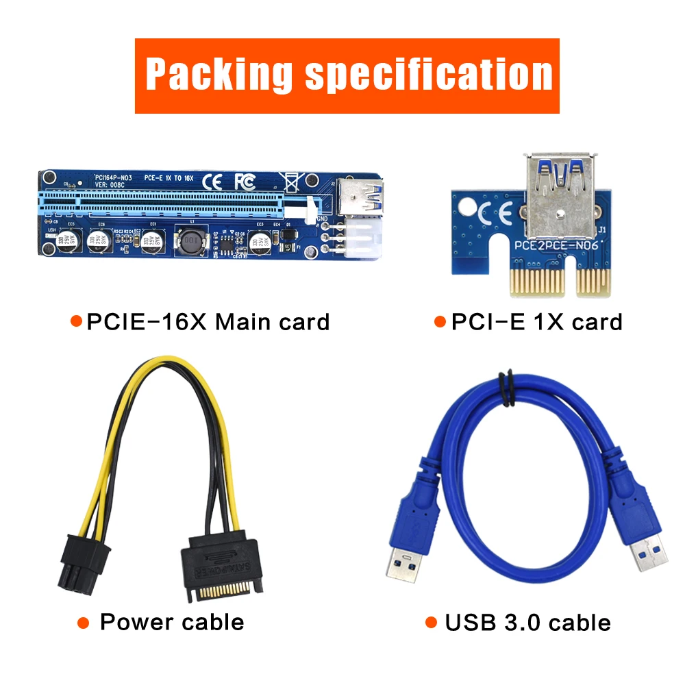 Райзер TISHRIC VER 008C Molex 6 Pin PCIE PCI-E PCI Express 1X до 16X удлинитель 60 см USB 3 0 кабель для