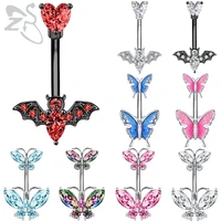 zs 1piece 14g bat butterfly bee design belly button ring for women stainless steel crystal dangle navel piercings body jewelry