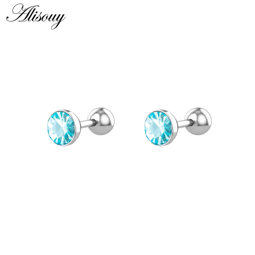 Alisouy 2pcs Women Men Heart Triangle Square Star Moon Zircon Stainless steel Piercing Ear Studs Earrings Helix Tragus Cartilage images - 6
