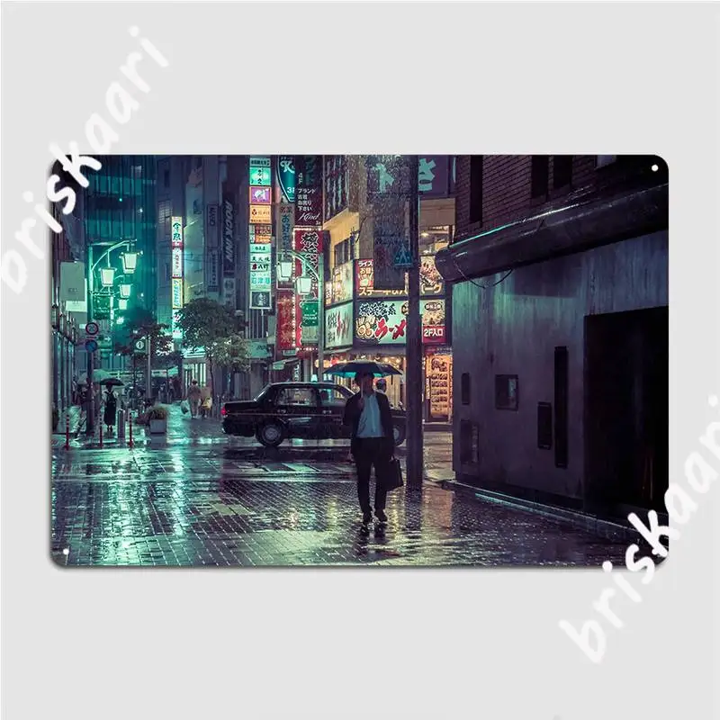 

Плакат с изображением смайликов дождливых ночей Токио металлический плакат для кинотеатра украшение для бара