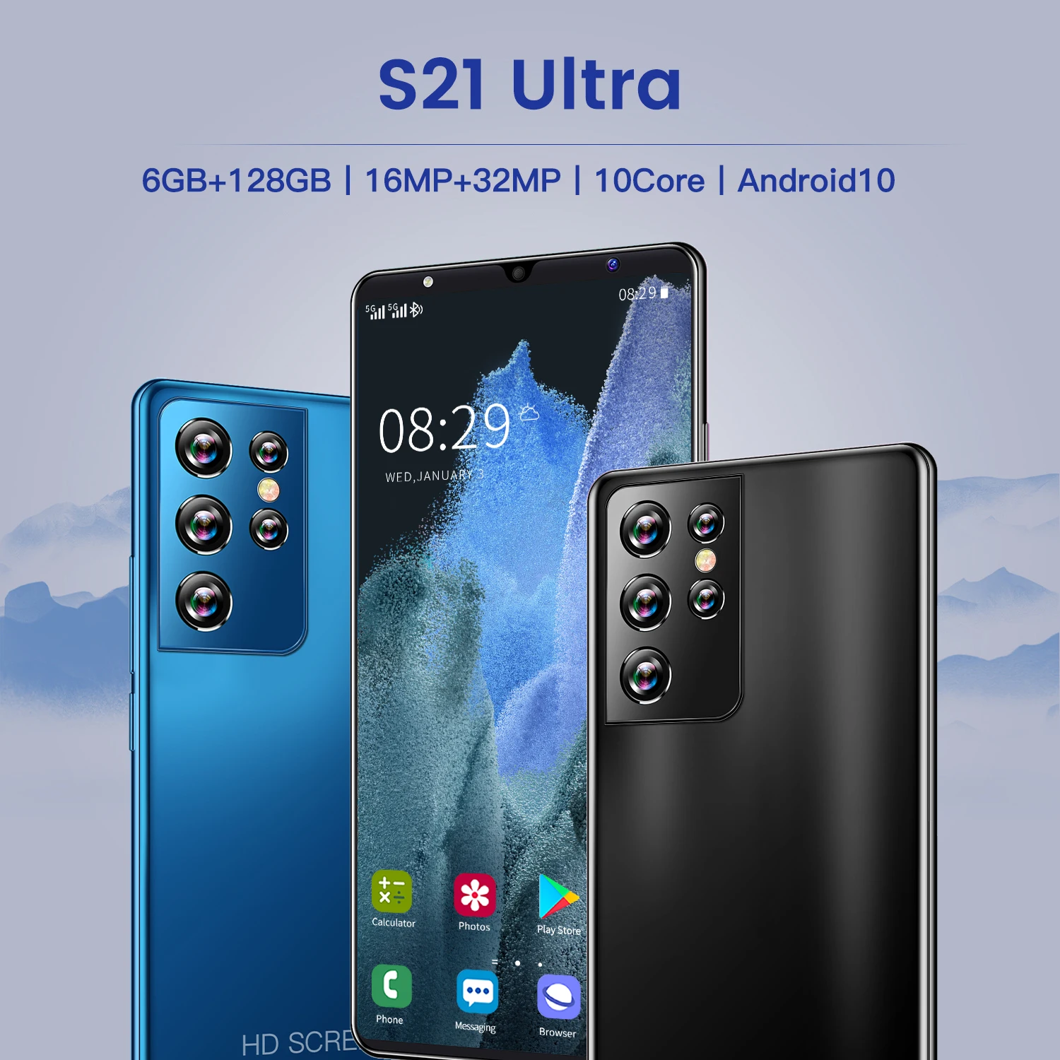 

2021New Global Version S21 Ultra Smartphone 8+256GB 5.0Inch Dual SIM Dual Standby Support Face ID 5000mAh 4G Android CellPhone