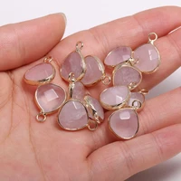 2pcs natural stone faceted water drop shape rose quartzs pendants for jewelry making necklaces accessories women gift 3x18mm