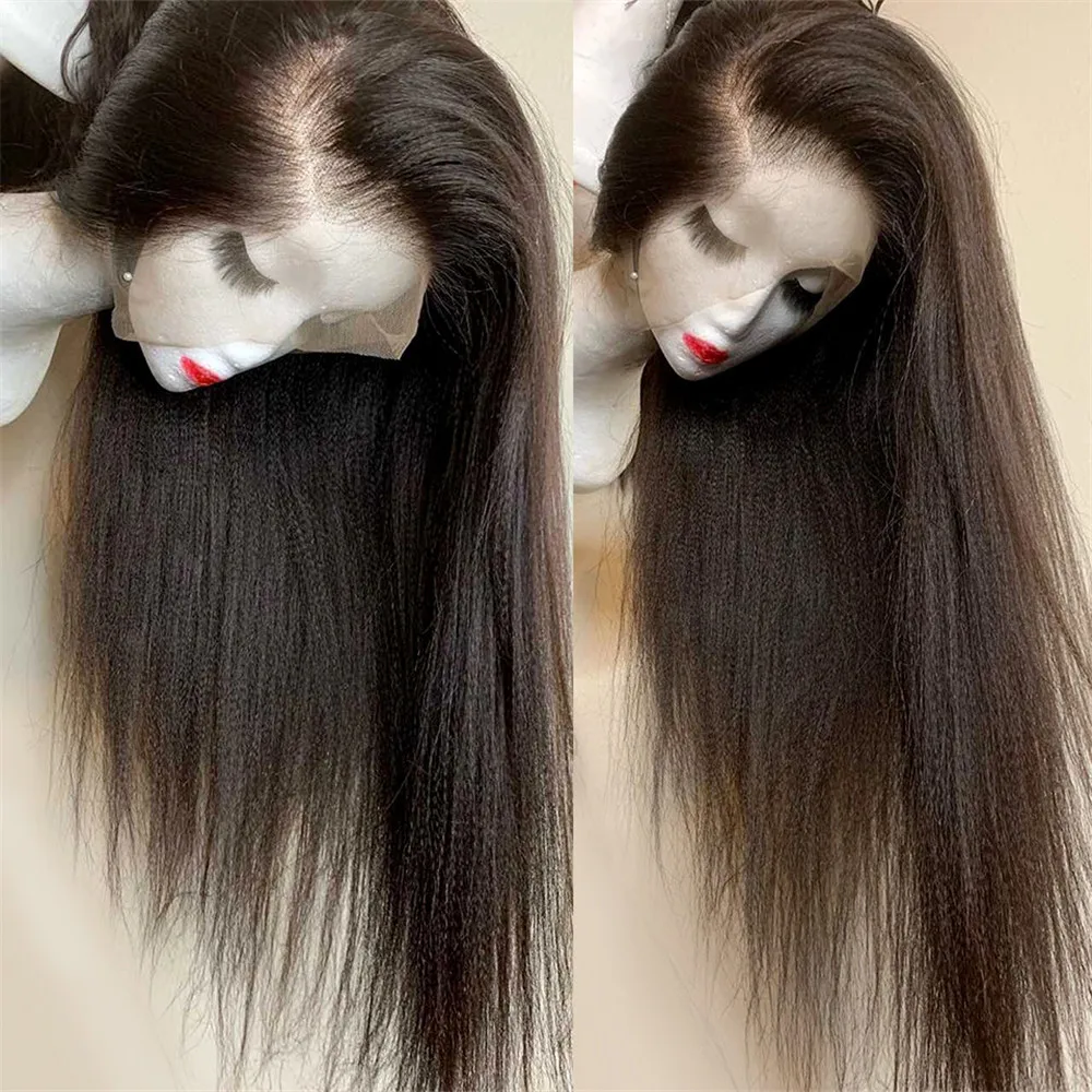 

YAKI Kinky Straight Wig 13x4 Frontal Wig Lace Front Human Hair Wigs for Women Pre Plucked Baby Hair Brazilian 1b Black Color Wig