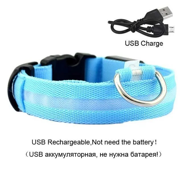 Светодиодный ошейник для собак с зарядкой по USB ночник мигающим свечением и кошек