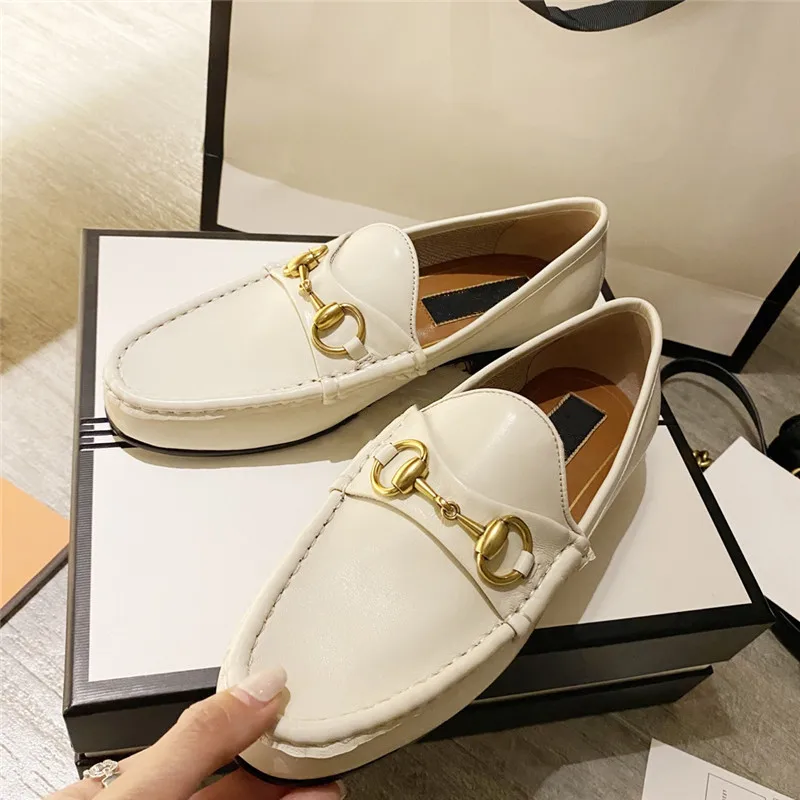 

Classic Horse Buckle Series Casual Leather Loafers With Leather Outsole Leisure Shoes Luxury Designer Women's Shoe Size 34-40