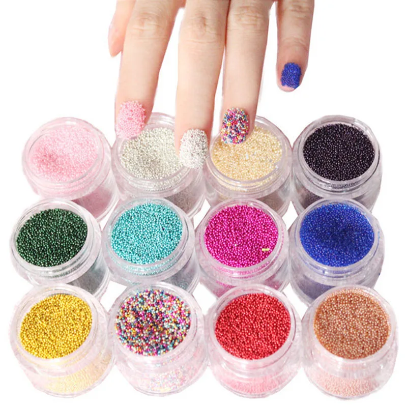 12 цветов/банки/лот бусины для ногтей железная Икра 3D/УФ гель украшения