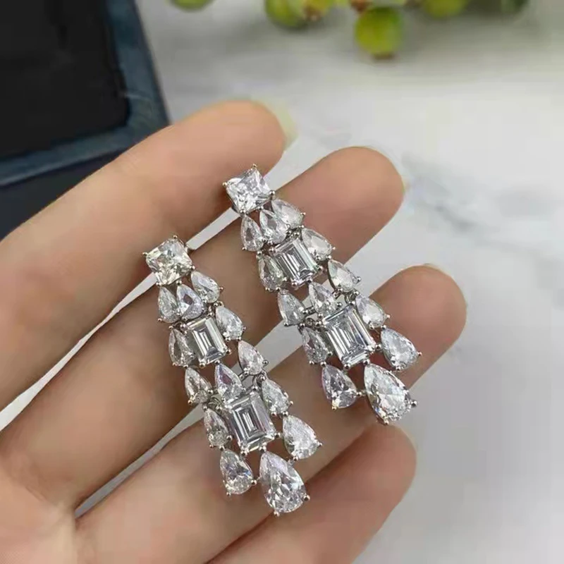 

Women's noble fashion stream zircon earrings original brand high quality jewelry logo exquisite gift