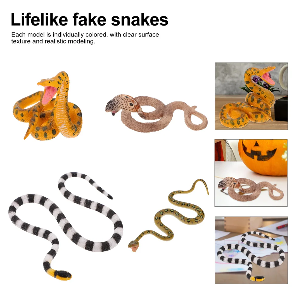 

4 Pcs Fake Snakes Lifelike Model Toys Decorations Realistic Snake Toys