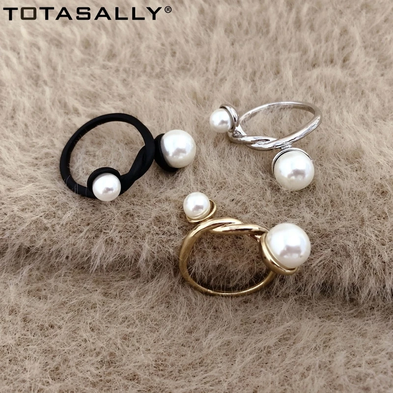 

TOTASALLY Original Women Rings Romantic Double Simulated Pearl Twisted Alloy Finger Rings Ladies Jewelry Gifts dropship
