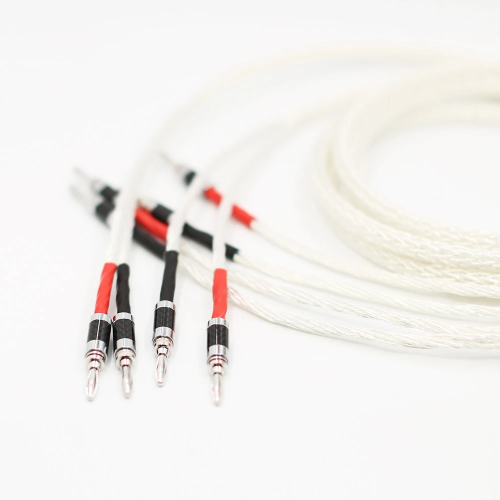 Пара 8AG серебристый динамик кабель hifi из углеродного волокна с банановым