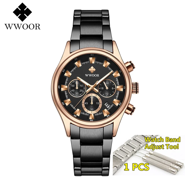 rose gold black Мужские часы лучший бренд класса люкс WWOOR золотые черные часы мужские Новые водонепроницаемые Хронограф Золотые мужские наручные часы мужские - Цвет: rose gold black