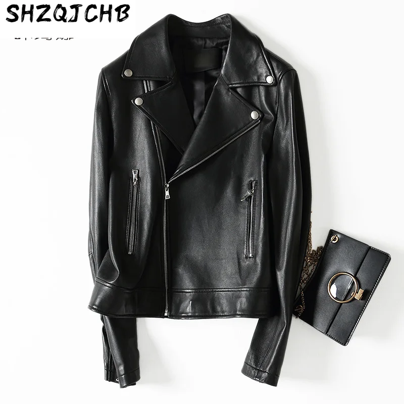 

SHZQ Весенняя новая кожаная одежда из натуральной овечьей кожи мотоциклетная кожаная куртка женская короткая кожаная одежда
