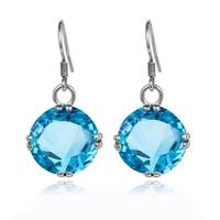 szjinao earings fashion jewelry 2020 blue topaz dangle earrings gemstones round classic big stone women silver 925 jewelry