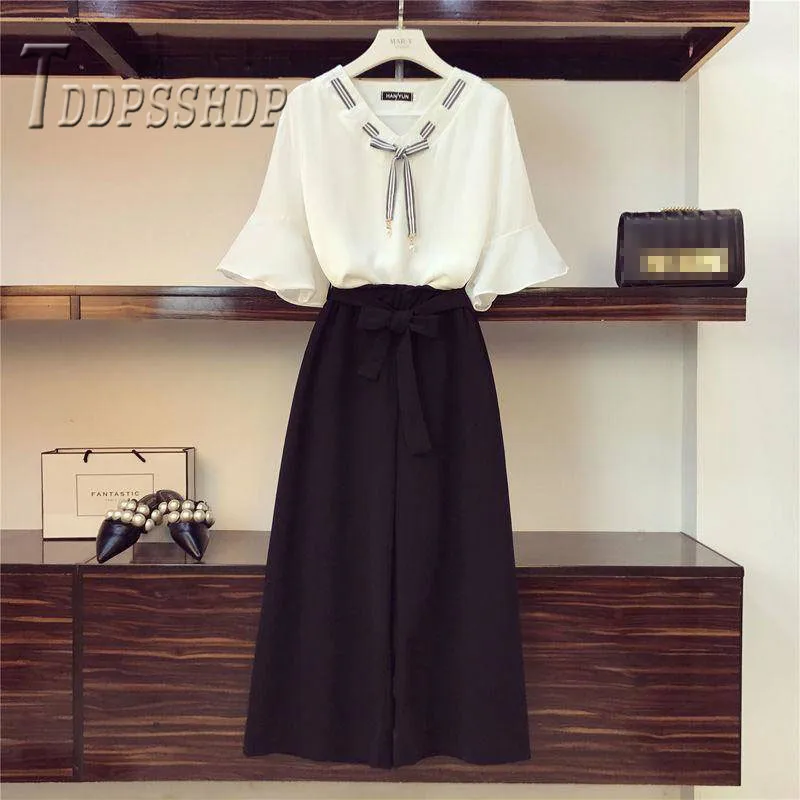 2019 новые летние женские комплекты шифоновые блузки и повседневные брюки |