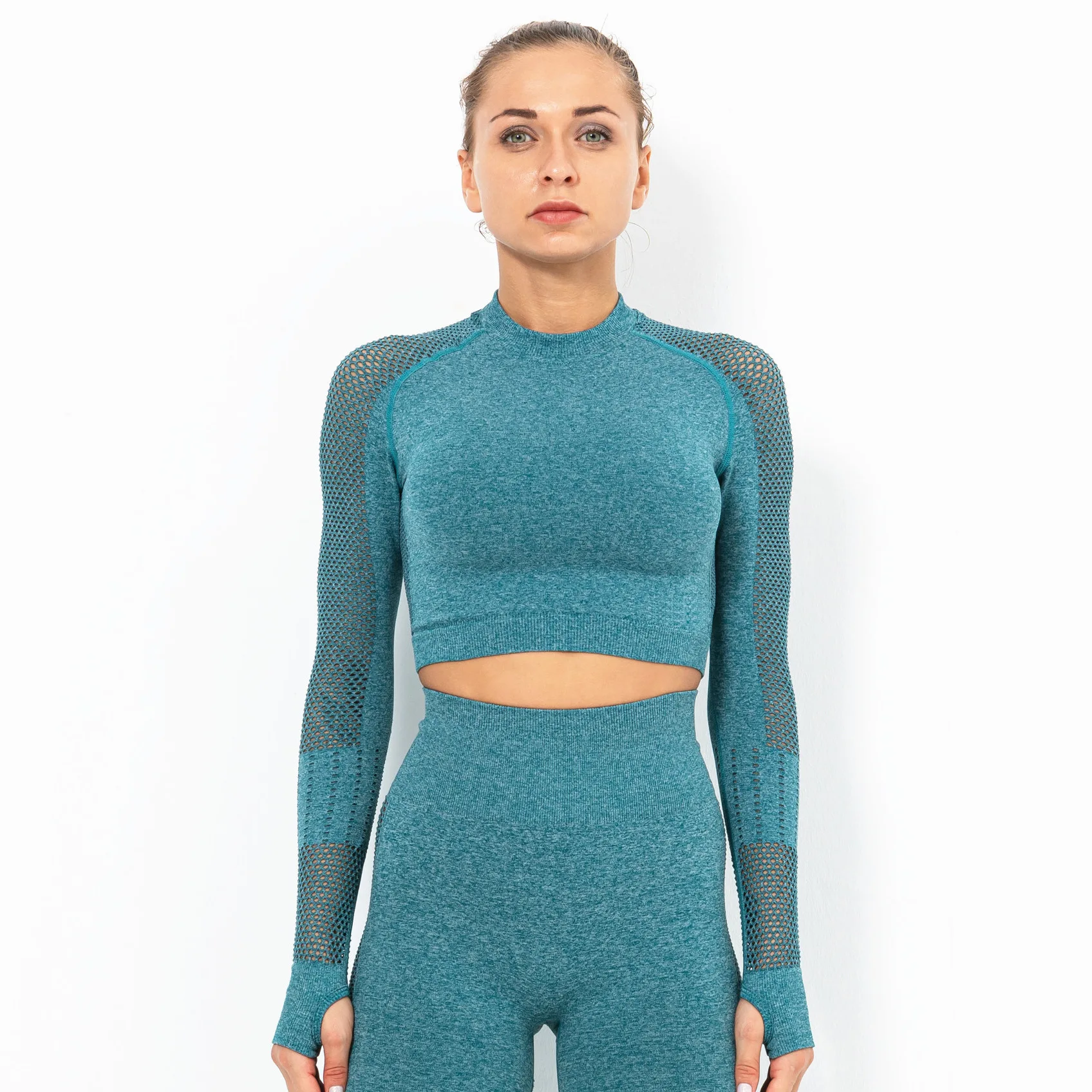 

New Yoga Shirt Women Hollow Mesh Women's Tight and Quick-drying Sports Long Sleeve Fitness Yoga Wear Breathable Workout Top