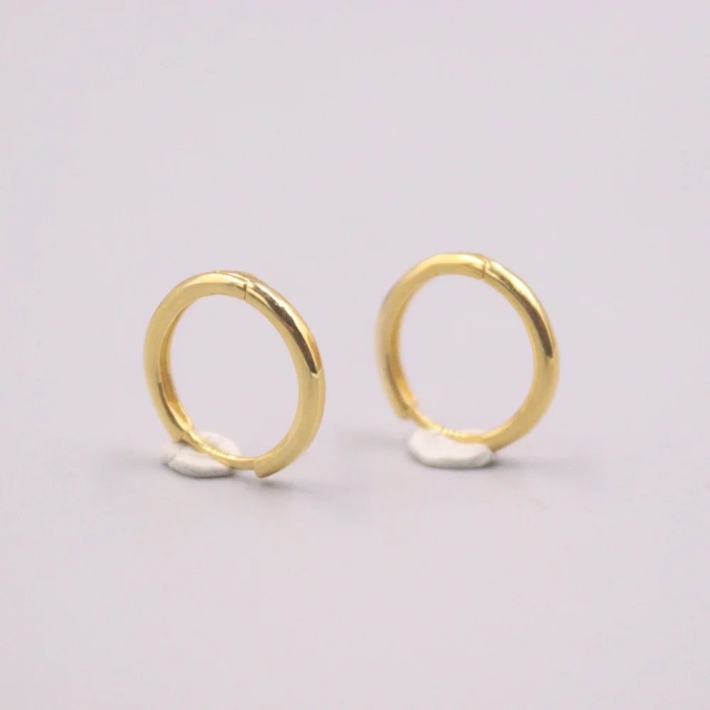 

Real Pure 18K Yellow Gold Earrings Glossy Round Circle Hoop Earrings About 1.3g For Men Woman Gift