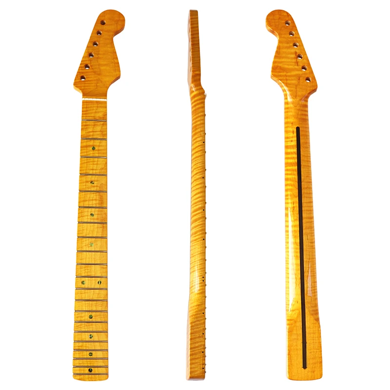 

Yellow Small Head ST Electric Guitar Neck Canadian Flame Maple Guitar Bow High Gloss 21F 1 Piece Wood ST Neck 5.65cm Heel Width