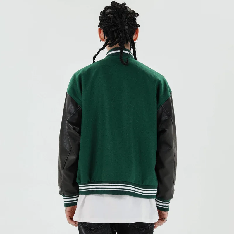 

Hip Hop Baseball Jacket Men Furry Bone Letter Patch Color Block Patchwork 3 color Mens Harajuku Streetwear Bomber Jacket Unisex