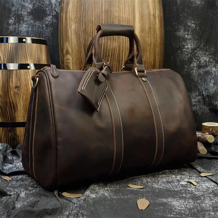 New Dark Brown45cm MAHEU натуральная яловая Кожа Мужская Дорожная сумка Crazy Horse кожаная сумка Большая вместительная ручная сумка для багажа прочные спортивные сумки - Цвет: New Dark Brown45cm