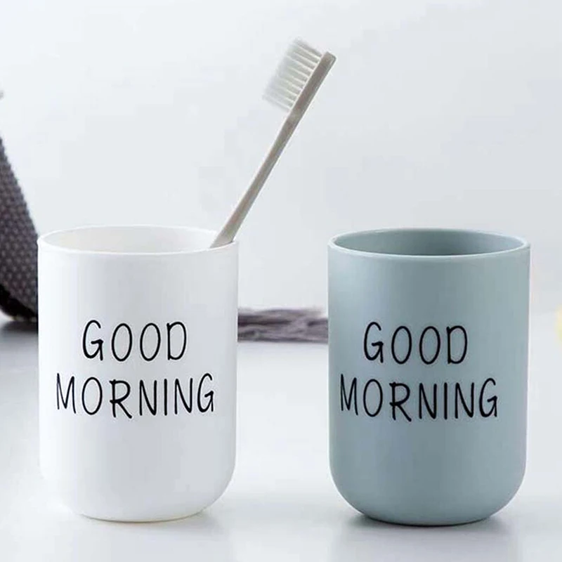 

Simple Nordic Travel Portable Washing Cup Home Bathroom Couple Plastic Good Morning Print Toothbrush Holder Cup Storage Cup