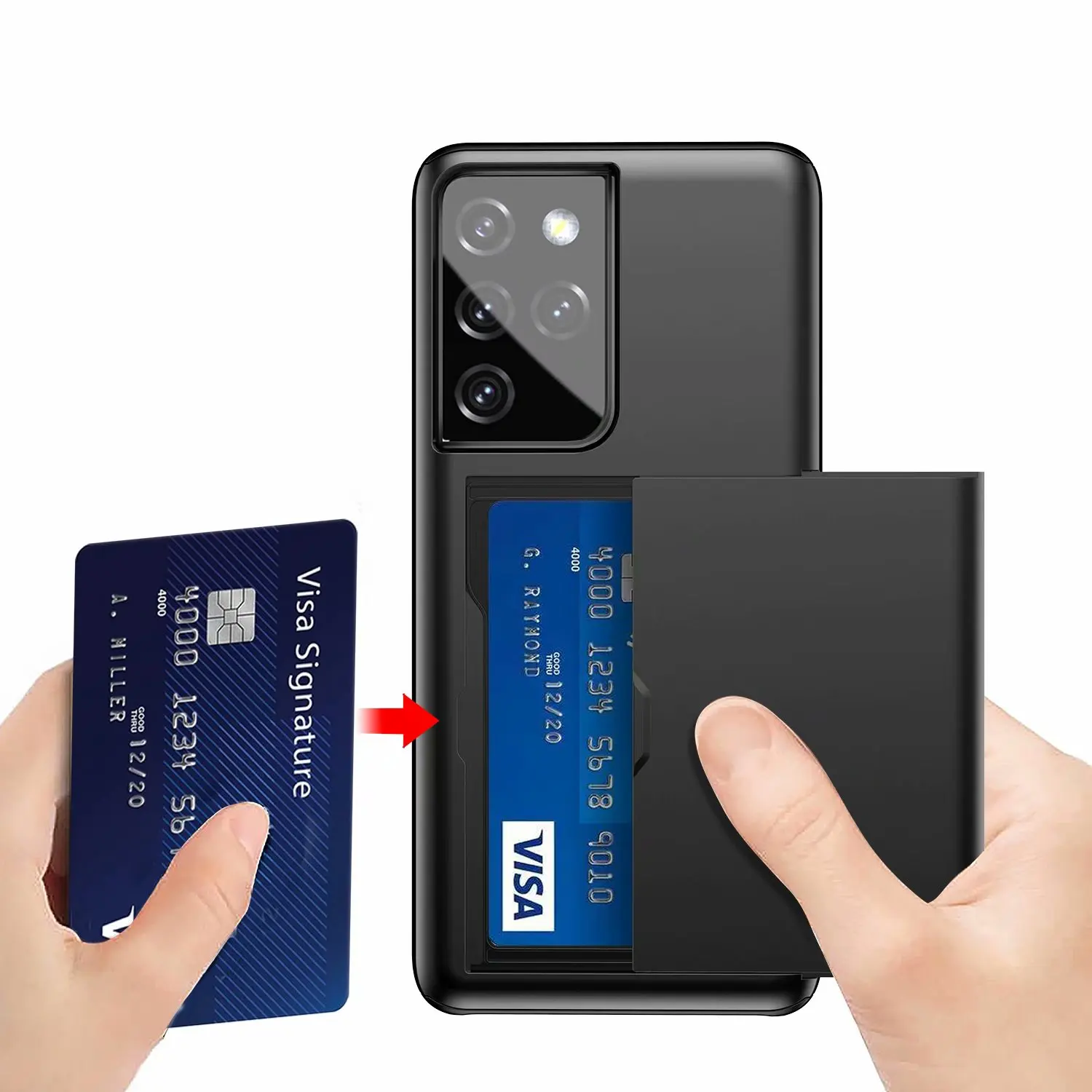 

For Samsung Galaxy S21 / S21 Plus / S21 Ultra Fashion Dual Hybrid Slide Cover Card Slot Shockproof Phone Hard Back Case Cover