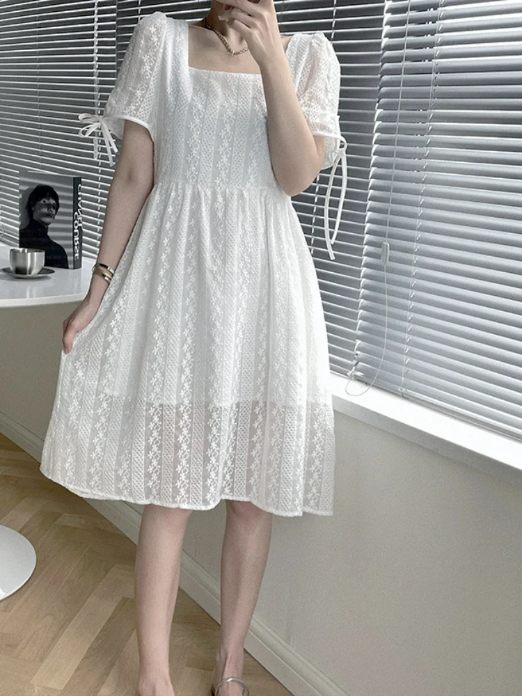 

Girls Dress 2021 Summer New Women's Square Collar Lace Dress Female Casual Fashion Slimming Dress