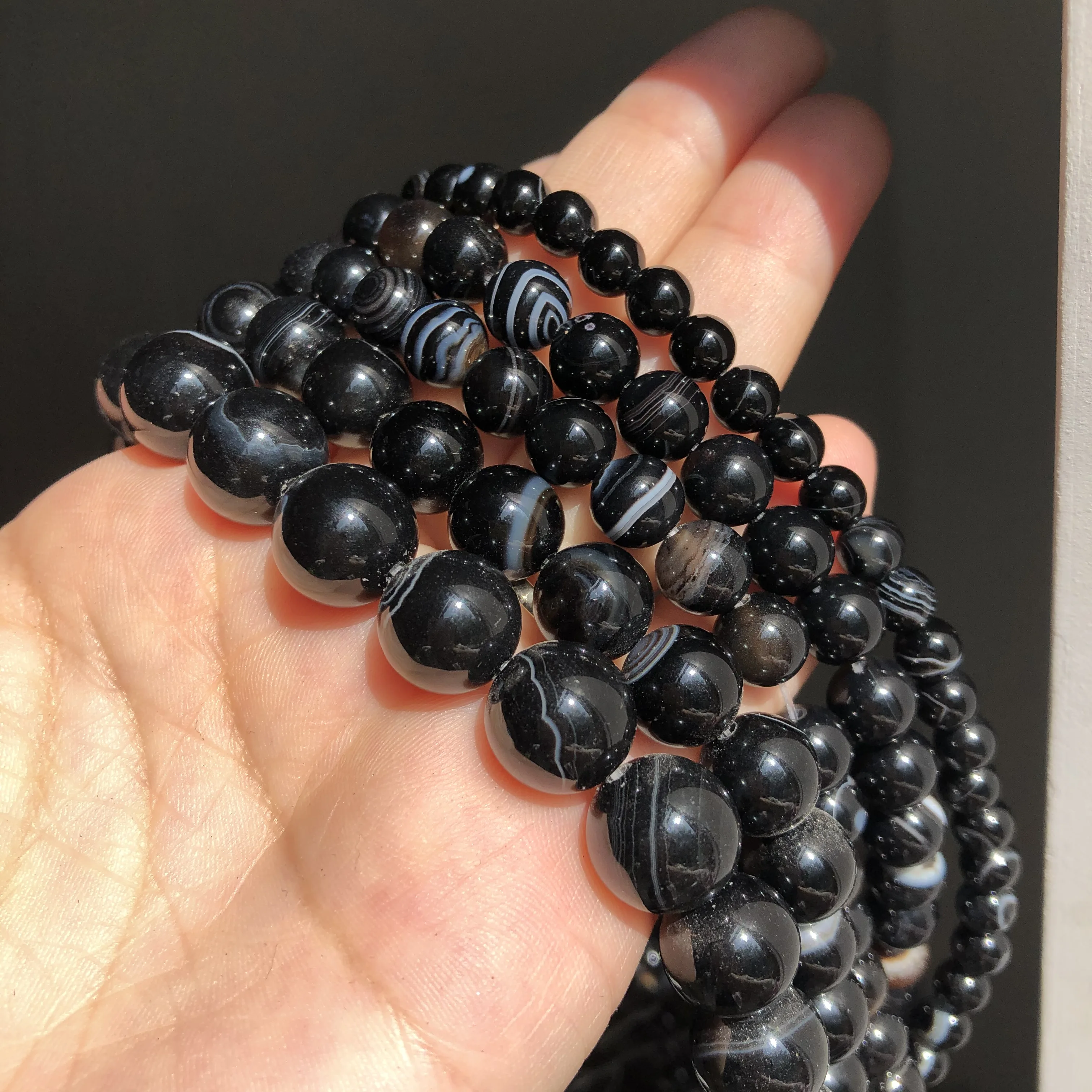 Бусины из натурального камня в черную полоску Агата для изготовления ювелирных