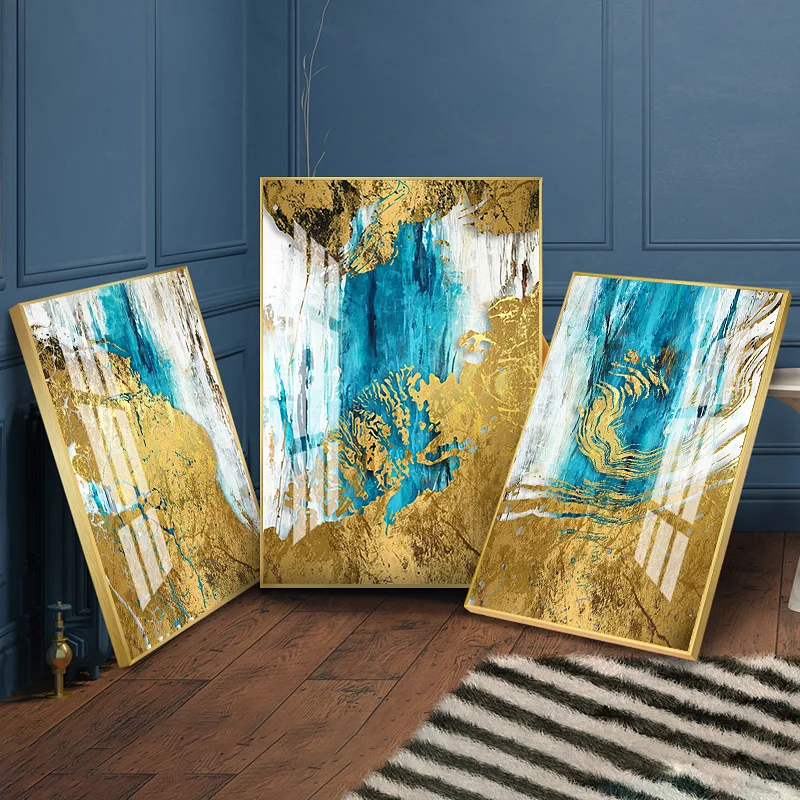 Koop Blauw Goud Kleur Kristal Porselein Schilderen Woonkamer Kantoor Abstracte Diamond Inlay Schilderen Thuis Art Wanddecoratie